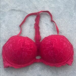 PINK Victoria's Secret Date Racerback Red Lace Padded Front Close Bra Womens 34D